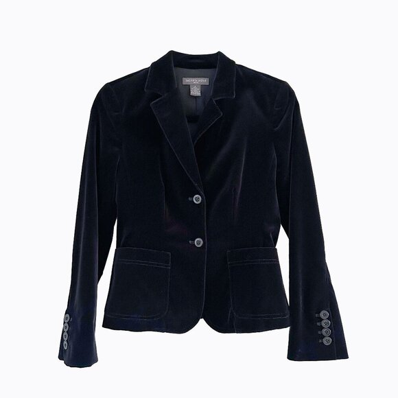 Saks Fifth Avenue Black Velvet Classic Fitted Whimsigoth Goth Blazer Jacket 2P - Picture 1 of 4